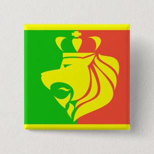 Rasta Reggae Flag en Lion Vierkante Button 5,1 Cm