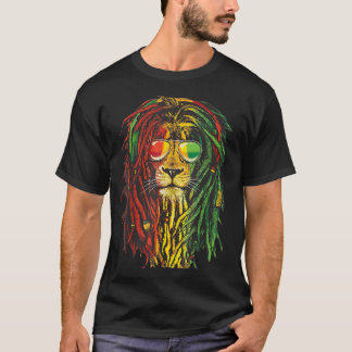 Rasta Reggae Leeuw Zonnebril Kunst voor Rastafaria T-shirt