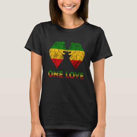 Rasta Reggae Lion Juddah One Love Rastafarian R T-shirt (Voorkant)