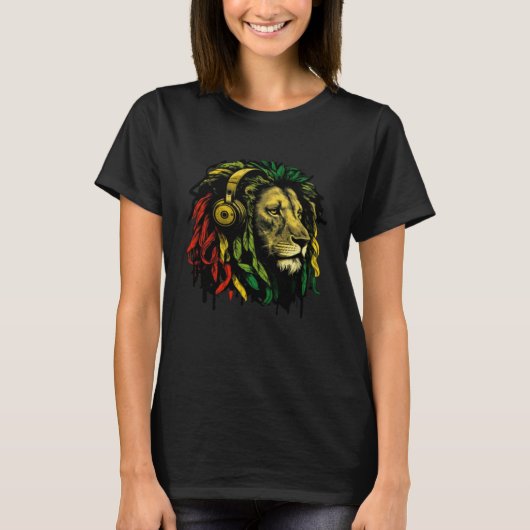 Rasta Reggae Lion Of Judah Jamaican Pride Rastafar T-shirt (Voorkant)