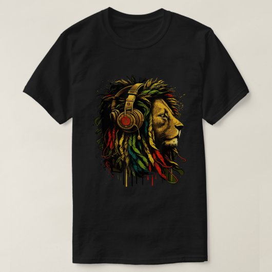 Rasta Reggae Lion With Headphones Art T-shirt (Design voorkant)