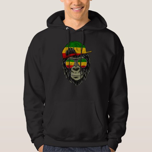 Rasta Reggae Monkey Gorilla Hippie Rastafari Root Hoodie (Voorkant)