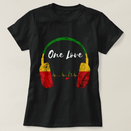 Rasta Reggae Music Headphones Jamaican Pride One L T-shirt (Design voorkant)