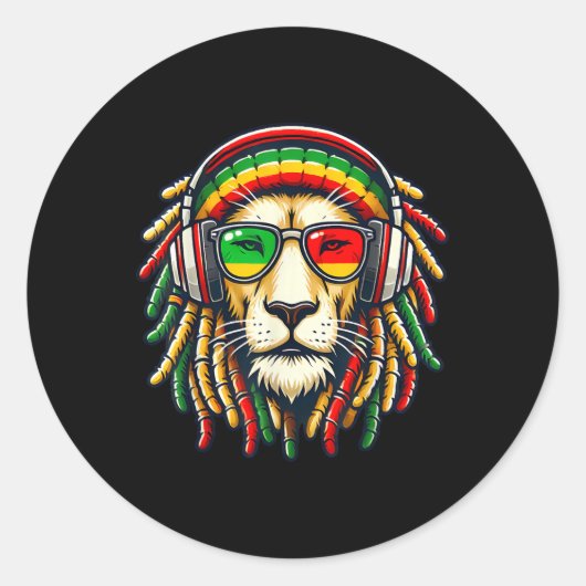 Rasta Reggae Music Lion Jamaica Ronde Sticker (Voorkant)