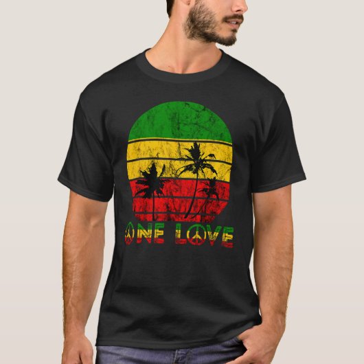 Rasta Reggae One Love Retro  Sunset Jamaica T-shirt (Voorkant)
