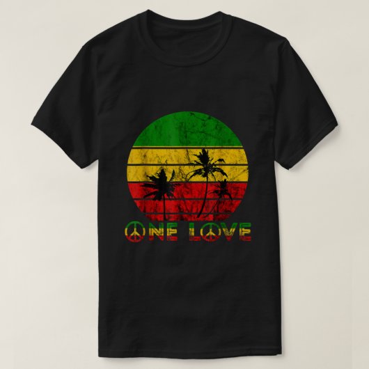 Rasta Reggae One Love Retro  Sunset Jamaica T-shirt (Design voorkant)
