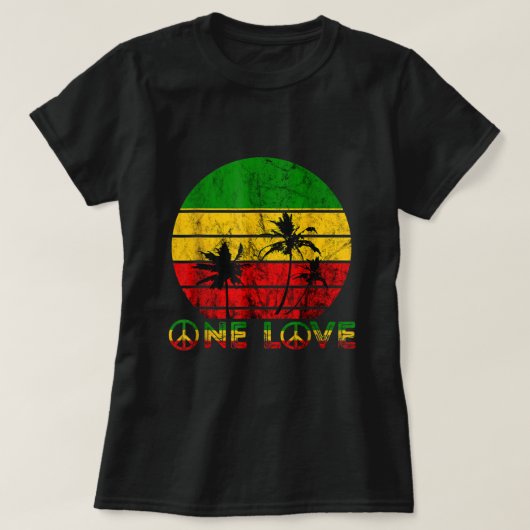 Rasta Reggae One Love Retro  Sunset Jamaica T-shirt (Design voorkant)