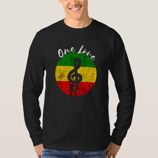 Rasta Reggae Rastafari Roots Muzieknoot One Love H T-shirt (Voorkant)