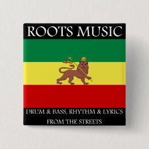 Rasta - Roots Music Ethiopia Flag Lion Judah Vierkante Button 5,1 Cm
