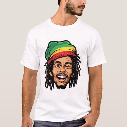 Rasta Roots & Reggae Rhythms - Iconic Bob Marley T-shirt (Voorkant)