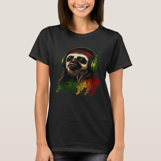 Rasta Sloth Stylish Rastafari Reggae & Jamaica Vib T-shirt (Voorkant)