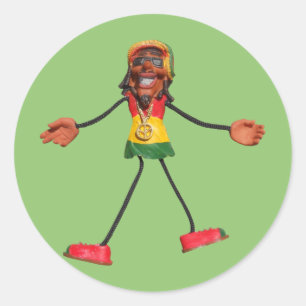 Rasta Stick Figuur met Gold Peace Sign Ronde Sticker