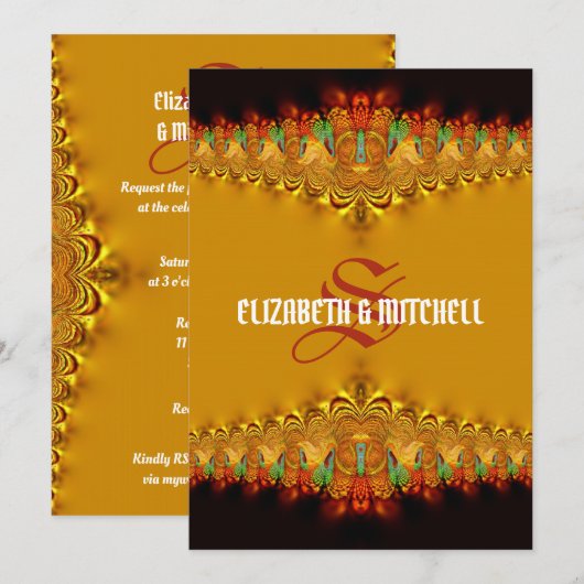 Rasta Tango Gold Lace Monogram Huwelijk Kaart (Voorkant / Achterkant)