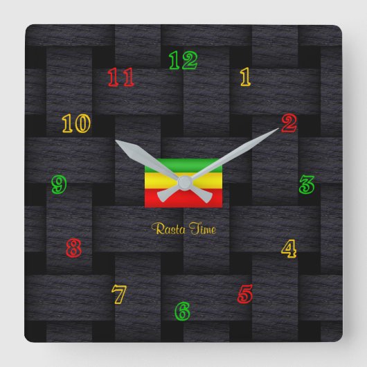 'Rasta Time Vierkante Klok (Voorkant)