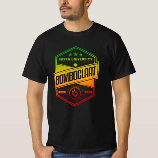 Rasta University Bomboclaat Rasta kleurt reggae T-shirt (Voorkant)