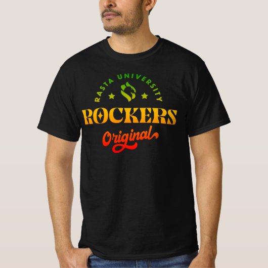 Rasta University Rockers Originele Rasta Reggae T-shirt (Voorkant)
