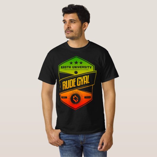 Rasta University Rude Gyal Goede Vibes Rasta Regga T-shirt (Voorkant volledig)