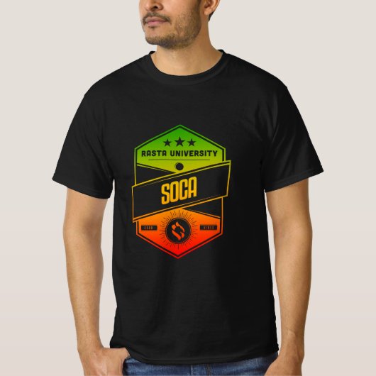 Rasta University Soca Goede Vibes Rasta Reggae T-shirt (Voorkant)