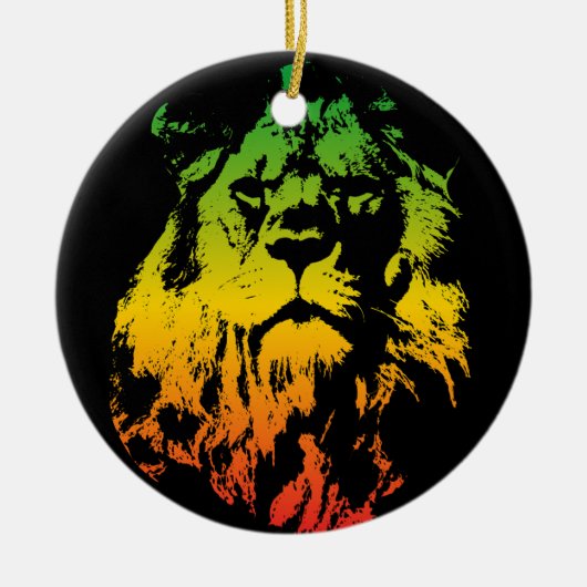 Rasta Vlag Kleuren Leeuw Vrolijk Kerstfeest Keramisch Ornament (Voorkant)