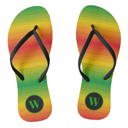Rasta Vlag Kleuren Monogram Teenslippers (Voetbed)