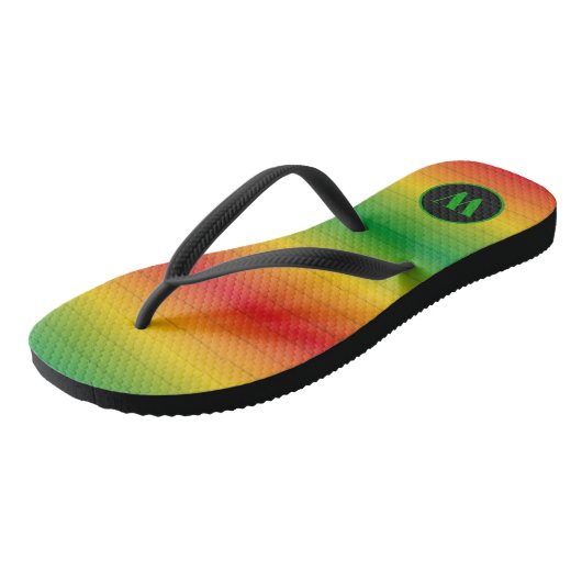 Rasta Vlag Kleuren Monogram Teenslippers (Schuin)