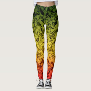Rasta Vuur Abstracte Rook Koel Groen Geel Rood Leggings