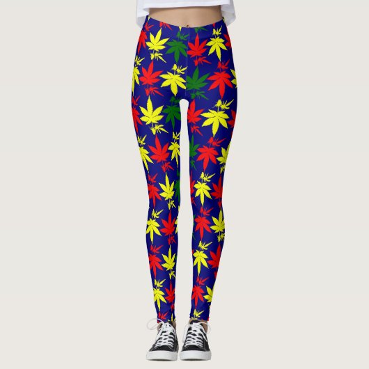 Rasta Weed Blauwe Kleuren Kleuren Blauwe Tests Leggings (Voorkant)
