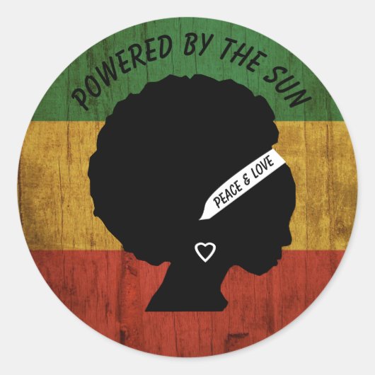 Rasta Woman Peace & Love Powered by the Sun Ronde Sticker (Voorkant)