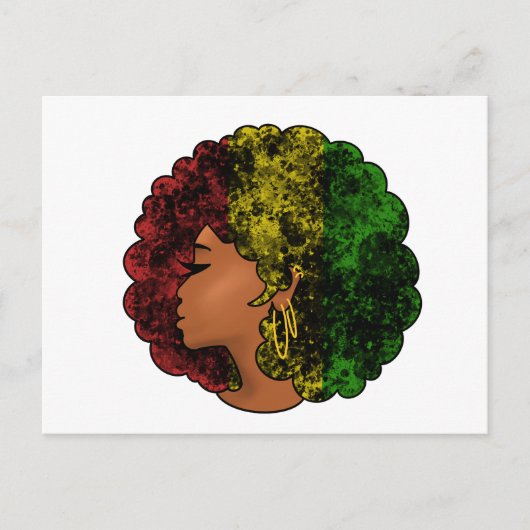 Rasta zwart meisje vrouw afro rood geel groen briefkaart (Voorkant)
