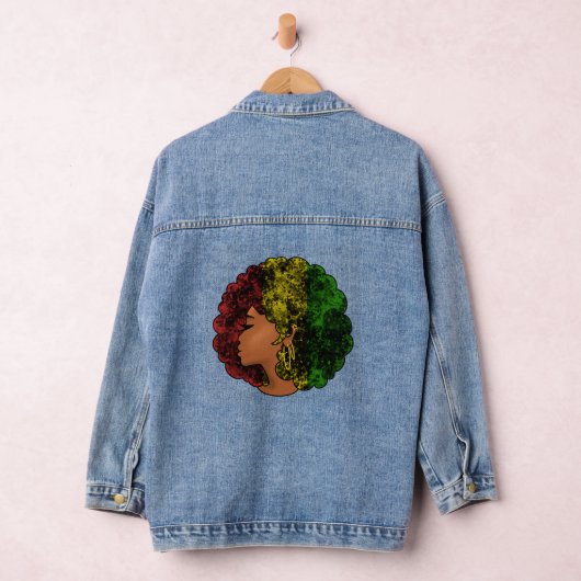Rasta zwart meisje vrouw afro rood geel groen denim jacket (Hangar)