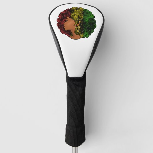 Rasta zwart meisje vrouw afro rood geel groen golfheadcover (Voorkant)