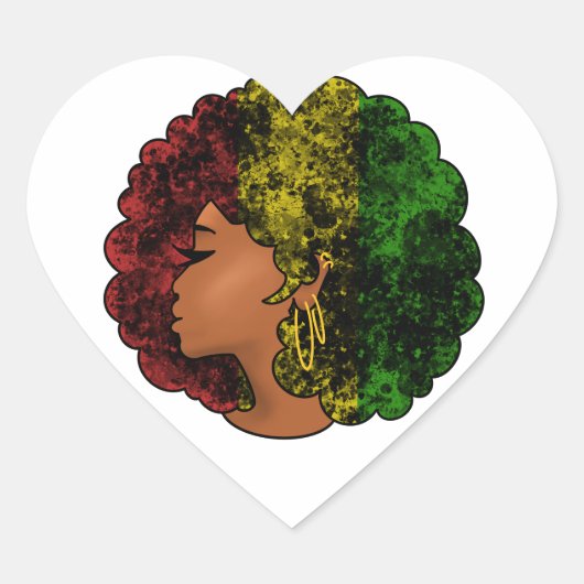 Rasta zwart meisje vrouw afro rood geel groen hart sticker (Voorkant)