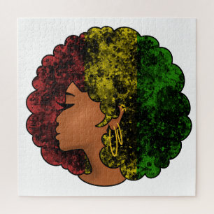 Rasta zwart meisje vrouw afro rood geel groen legpuzzel