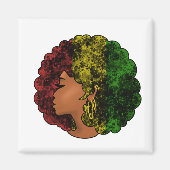 Rasta zwart meisje vrouw afro rood geel groen magneet (Voorkant)