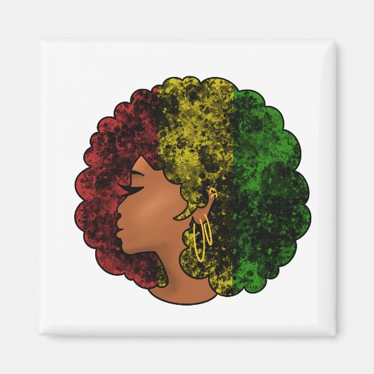 Rasta zwart meisje vrouw afro rood geel groen magneet (Voorkant)