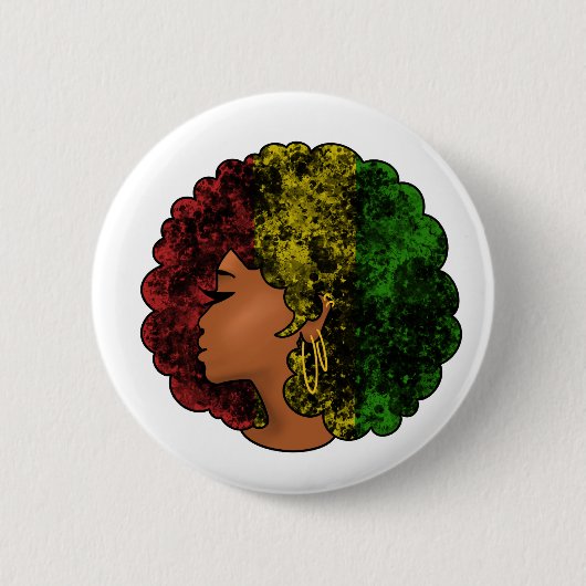 Rasta zwart meisje vrouw afro rood geel groen ronde button 5,7 cm (Voorkant)