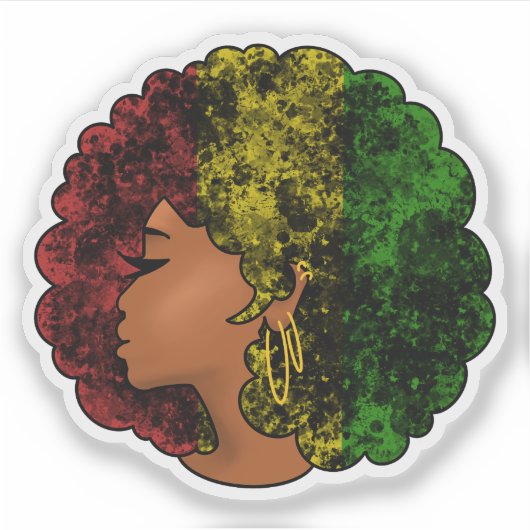 Rasta zwart meisje vrouw afro rood geel groen sticker (Voorkant)