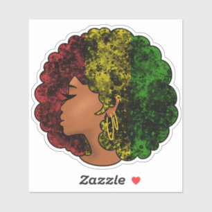 Rasta zwart meisje vrouw afro rood geel groen sticker