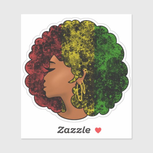 Rasta zwart meisje vrouw afro rood geel groen sticker (Vel)