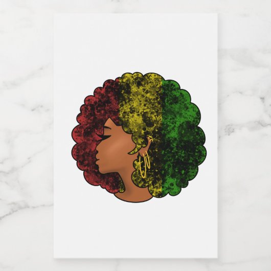 Rasta zwart meisje vrouw afro rood geel groen voedselcontainer etiket (Enkel label)
