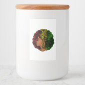 Rasta zwart meisje vrouw afro rood geel groen voedselcontainer etiket (Voorkant)