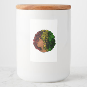 Rasta zwart meisje vrouw afro rood geel groen voedselcontainer etiket