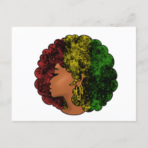 Rasta zwarte meisje vrouw afro rood geel groen  briefkaart