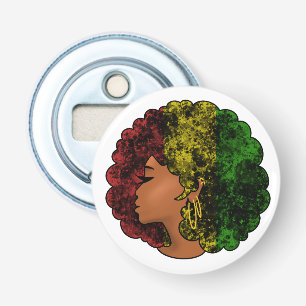 Rasta zwarte meisje vrouw afro rood geel groen  button flesopener