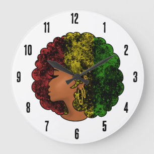 Rasta zwarte meisje vrouw afro rood geel groen grote klok