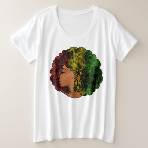 Rasta zwarte meisje vrouw afro rood geel groen grote maat t-shirt