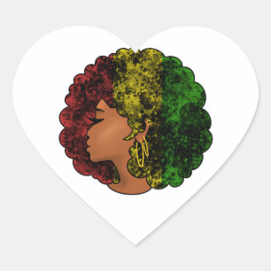 Rasta zwarte meisje vrouw afro rood geel groen hart sticker