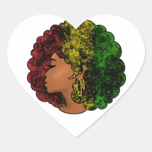 Rasta zwarte meisje vrouw afro rood geel groen  hart sticker