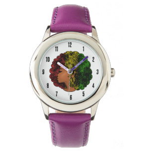 Rasta zwarte meisje vrouw afro rood geel groen horloge