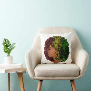 Rasta zwarte meisje vrouw afro rood geel groen kussen